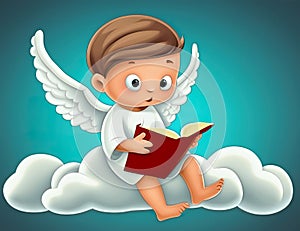 Cute angel with wings and book.