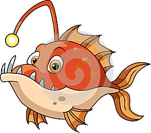 Cute angler fish cartoon on white background