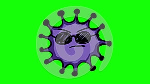 Cute angry blue coronavirus on green screen