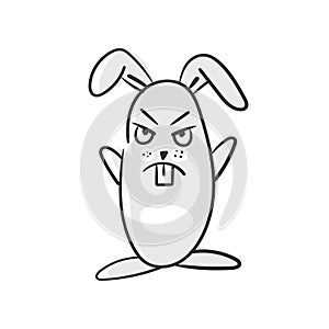 Cute angry bunny. Cartoon illustration of funny little rabbit isolated on white