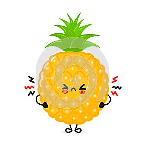 Cute angry pineapple character. Vector hand drawn cartoon kawaii character illustration icon. Isolated on white