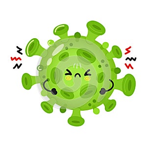 Cute angry virus character. Vector hand drawn cartoon kawaii character illustration icon. Isolated on white background