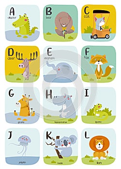 Cute Animal alphabet vector illustration.