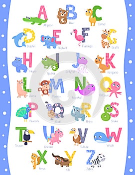 Cute animal alphabet A-Z