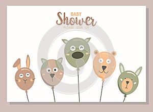 Cute animal balloon.Happy birthday, holiday , baby shower celebration greeting and invitation card.Vector illustrations.