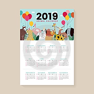 Cute animal calendar mockup