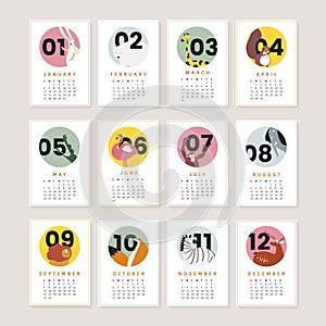 Cute animal calendar mockup