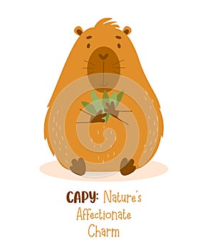 Cute animal capybara. Vector illustration. Funny capibara character rodent in flat style for cards, design, print, kids