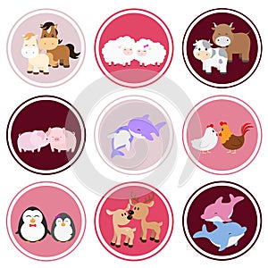 Cute Animal Couples Sticker Set on White