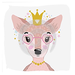 Cute animal deer, face. For print on the T-shirt, phone case, for the baby room, for greeting cards, poster.