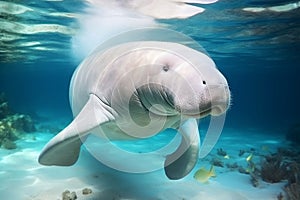 Cute animal Dugong in the waters of the Red Sea. photo