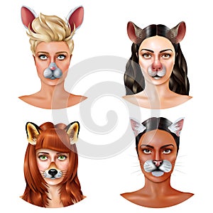 Cute Animal Faces Design Concept