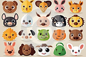 Cute animal faces for kids, poster for kids room. Generative ai