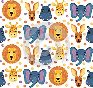 Cute animal faces seamless vector pattern