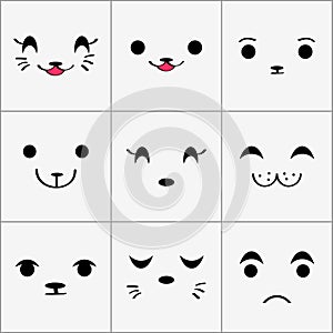 Cute animal faces set