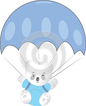 Cute animal panda or koala blue baby parachuting vector illustration