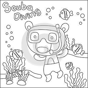 Cute animal in snorkel mask diving in the sea isolated on white background illustration vector. Childish design for kids activity