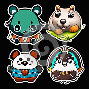 Cute animal sticker panda dog sea lion chicken with outlined isolated to print