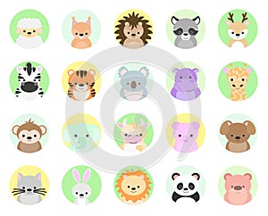 Cute Animal Vector illustration Icon Set isolated on a white background.