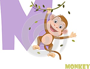 Cute Animal Zoo Alphabet. Letter M for monkey