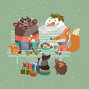 Cute animals celebrating Christmas