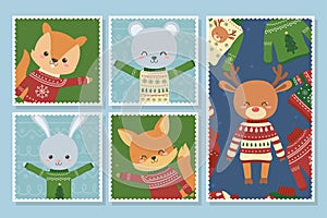 Cute animals christmas ugly sweater party postcards