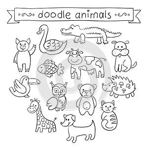 Cute Animals Doodle Set.