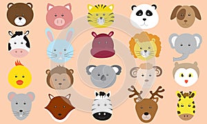 Cute Animals Faces Icons Vector Collection