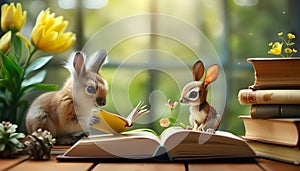 Cute animals reading books