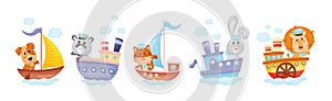 Cute Animals in Sailor Hats Boating and Sailing Vector Set