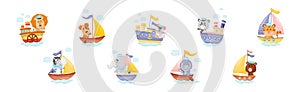 Cute Animals in Sailor Hats Boating and Sailing Vector Set