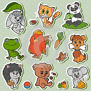 Cute animals set, vector kids stickers with baby animals