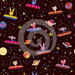 Cute animals in space kids pattern