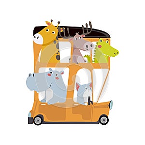 Cute animals traveling by bus. Kids transport collection with cute animals.