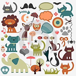 Cute animals and various elements