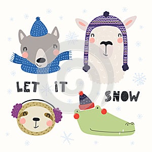 Cute animals winter set