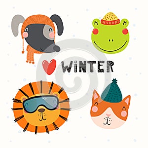 Cute animals winter set