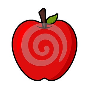 Animated Red Apple Vector Fruits Illustration Image with Stroke Outline in White Background