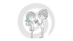 Cute animation cartoon lover couple with boy and girl in stylish doodle design in anniversary concept