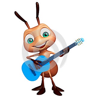 cute Ant cartoon character with guitar