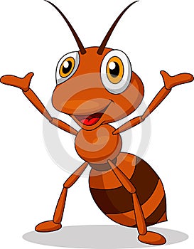 Cute ant cartoon waving