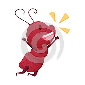 Cute Ant Character Jumping with Joy and Shouting Vector Illustration