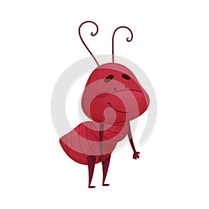 Cute Ant Character Standing in Bending Pose Vector Illustration