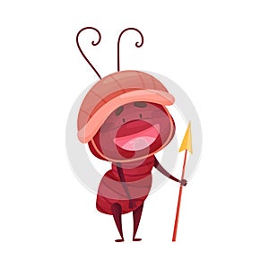 Cute Ant Character Standing with Spear and Helmet Vector Illustration