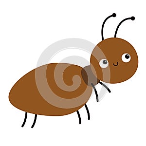Cute ant icon. Insect animal. Cartoon kawaii funny character. Bug beetle. Brown color. Education cards for kids. Childish style.