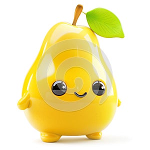 Cute anthropomorphic pear character with leaf