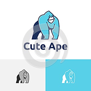 Cute Ape Smiling Gorilla Monkey Mascot Wildlife Logo