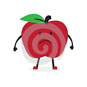 Cute Apple Fruit Sad Frown Cartoon Vector