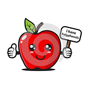 cute apple mascot holding a sign saying I have polyphenols