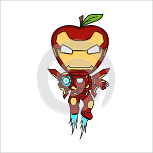Cute apple robot hero illustration